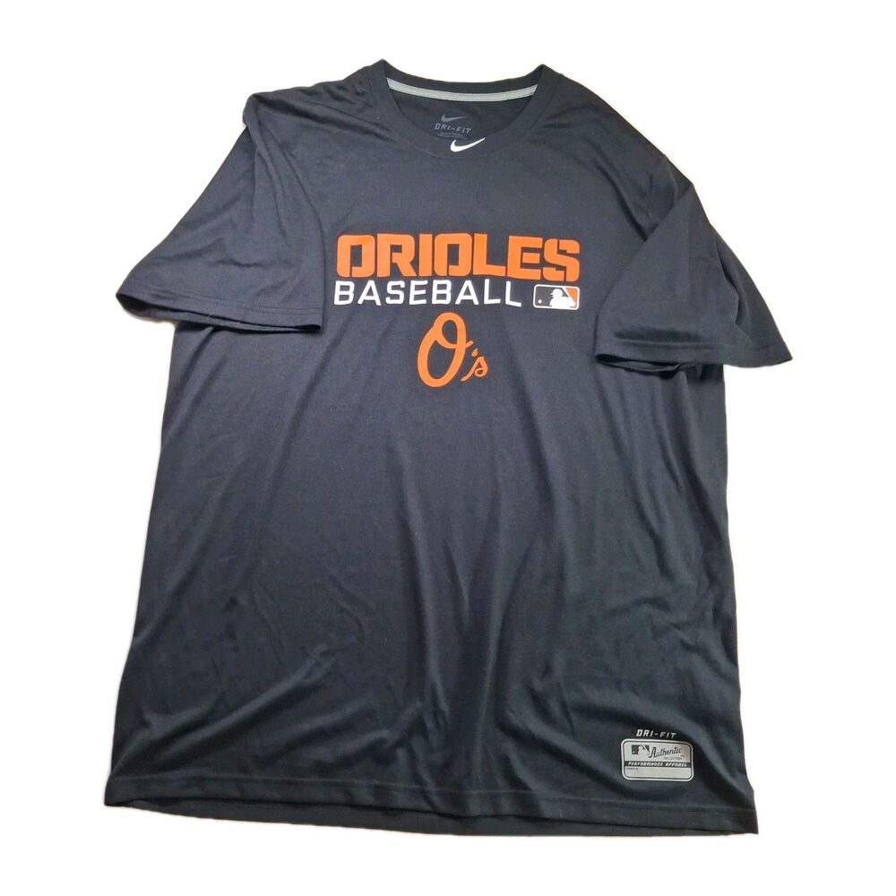 Nike Sz L Dri-Fit Baltimore Orioles T-Shirt Black Orange Baseball MLB Athleisure